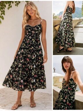 ZARA ~ Floral PRINTED MIDI DRESS WITH CUTWORK EMBROIDERY